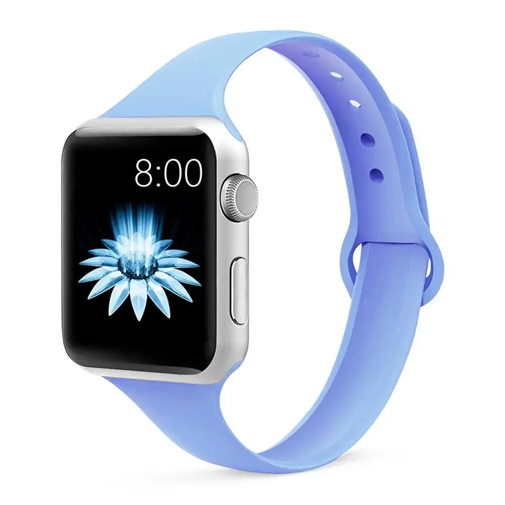 lilac 19 Slim Strap for Apple watch band apple watch 5 4 44mm 40mm iwatch 4 3 2 1 42mm 38mm slim silicone correa bracelet Accessories - Цвет ремешка: lilac 19