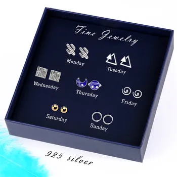 

PONYKISS Romantic 7pairs/set Weekly Jewelry 925 Silver Planet Geometric Earrings Women Party Fine Accessory Holiday Chic Gift