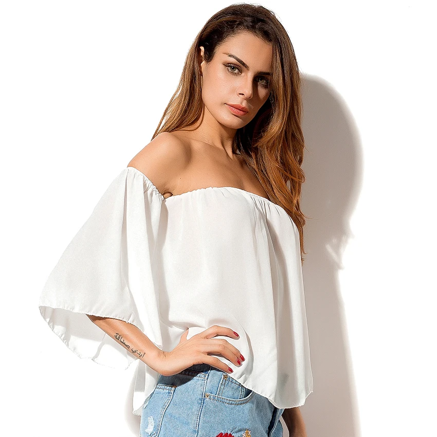 Mujeres blusas de gasa de moda 2018 Verano de Tops Flare manga sin ocasionales blusa Mujer Camisas blanco| | - AliExpress