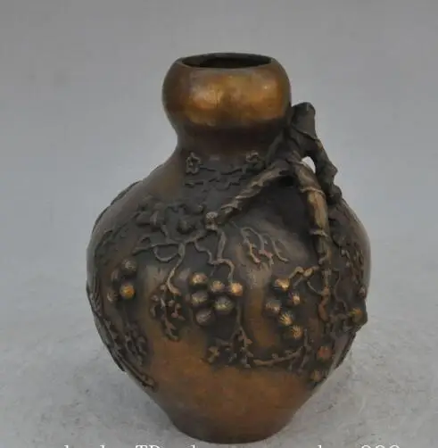 

S02381 7"marked chinese bronze fly crane bird Tree branches Cloud statue pot vase jar B0403