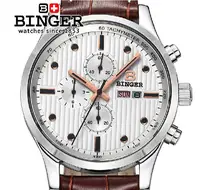 Switzerland men’s watch luxury brand Wristwatches BINGER Quartz men watches leather strap steel waterproof 100M clock BG-0402-3