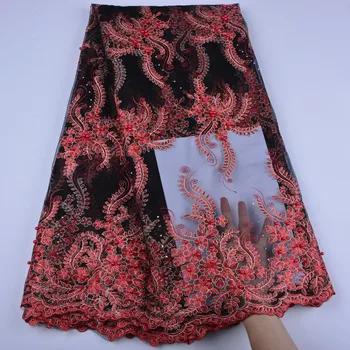 

High Quality African Tulle Lace Fabric With Beads Embroidery Mesh Lace For Women African French Lace Fabric A1307