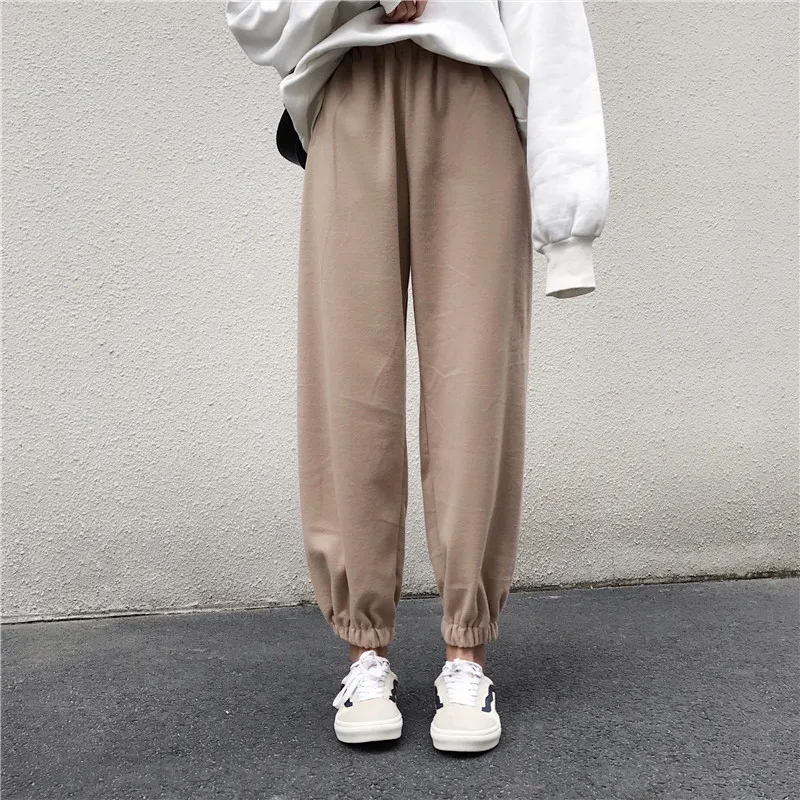 

2019 modis Casual high waist Woolen Harem pants woman spring autumn new harajuku Korean Loose fashion Wild Straight pants women