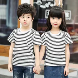Модные детские футболки в полоску для девочек топы одежда из хлопка для мальчиков детские Рубашка с короткими рукавами круглым вырезом Spor