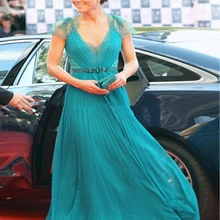 Особых поводов Принцесса Кейт знаменитости платья с короткими рукавами трапециевидной формы кружево и шифон Вечерние Платье vestido de festa