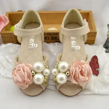 

Girls sandals 2019 new pink Lovely princess shoes children's leather shoes summer pearl flat flowers gilrs sandals peep-toe shoe