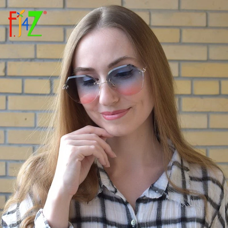 

F.J4Z Hot Brand Designer Women Sunglasses Beautiful Gradual Rimless Sun glasses 5 Colors Lens Shades UV400 Protection Shades