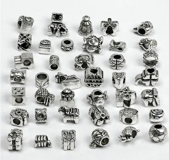 

OMH wholesale Lot of 30 Mixed Tibet Silver Plated Charms Beads Spacer Stopper Fit European Bracelet ZL545