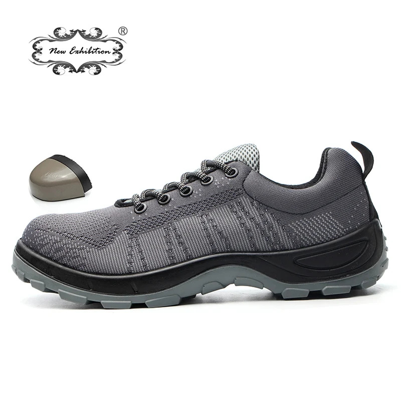 Koop Nieuwe tentoonstelling Ademende Outdoor mannen Stalen Neus Veiligheid werkschoenen spuitgiet solid PU zool Punctie Veiligheid Laarzen 46