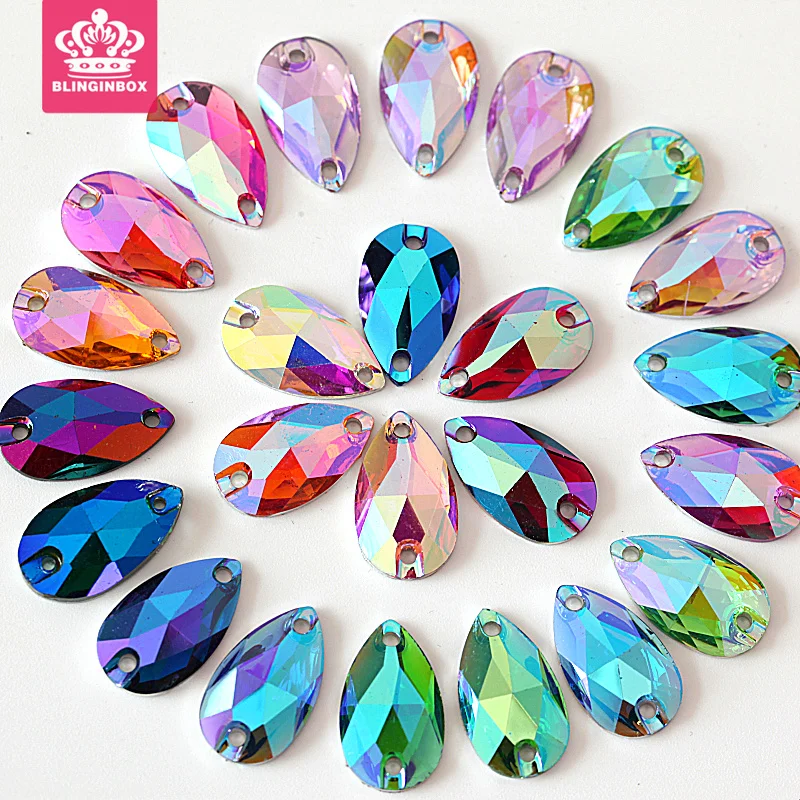 

7x12mm 200pcs Teardrop Droplet All AB Colors Sew On Rhinestone Flatback Resin Sew-On Rhinestones for Clothes Y2902