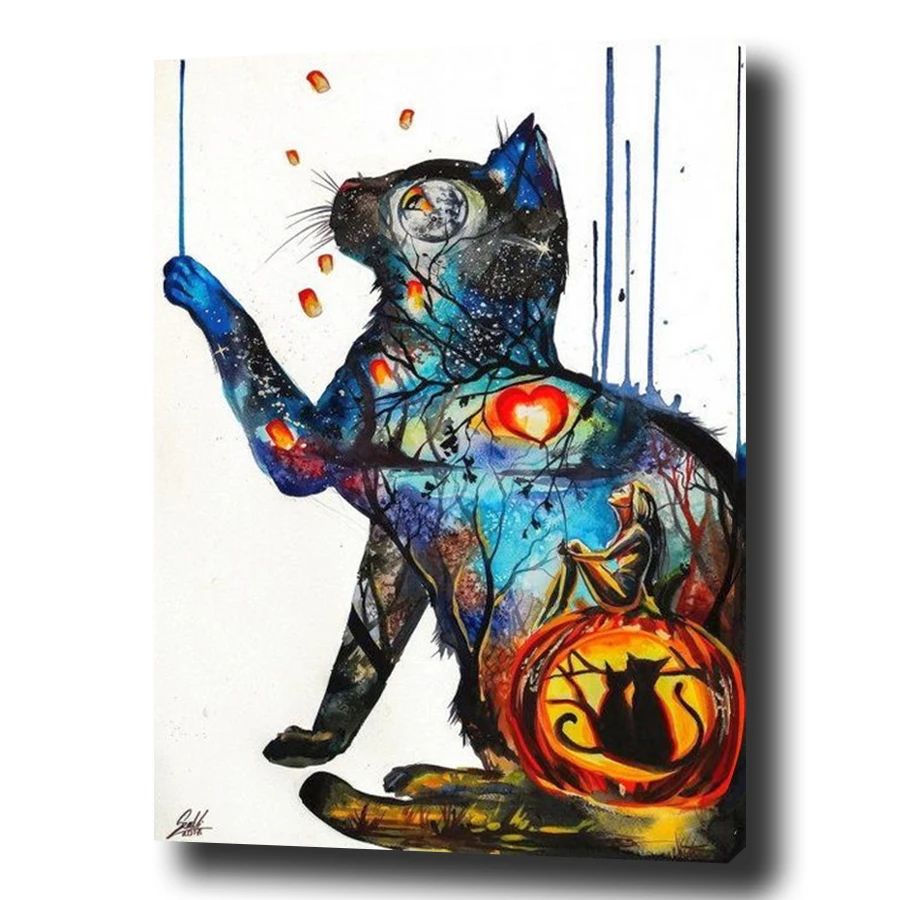 

Diy Painting By Numbers Hand Painted Abstract Oil Painting Animal Love Cat Wall Art Poster Pictures By Numbers Paint By Number