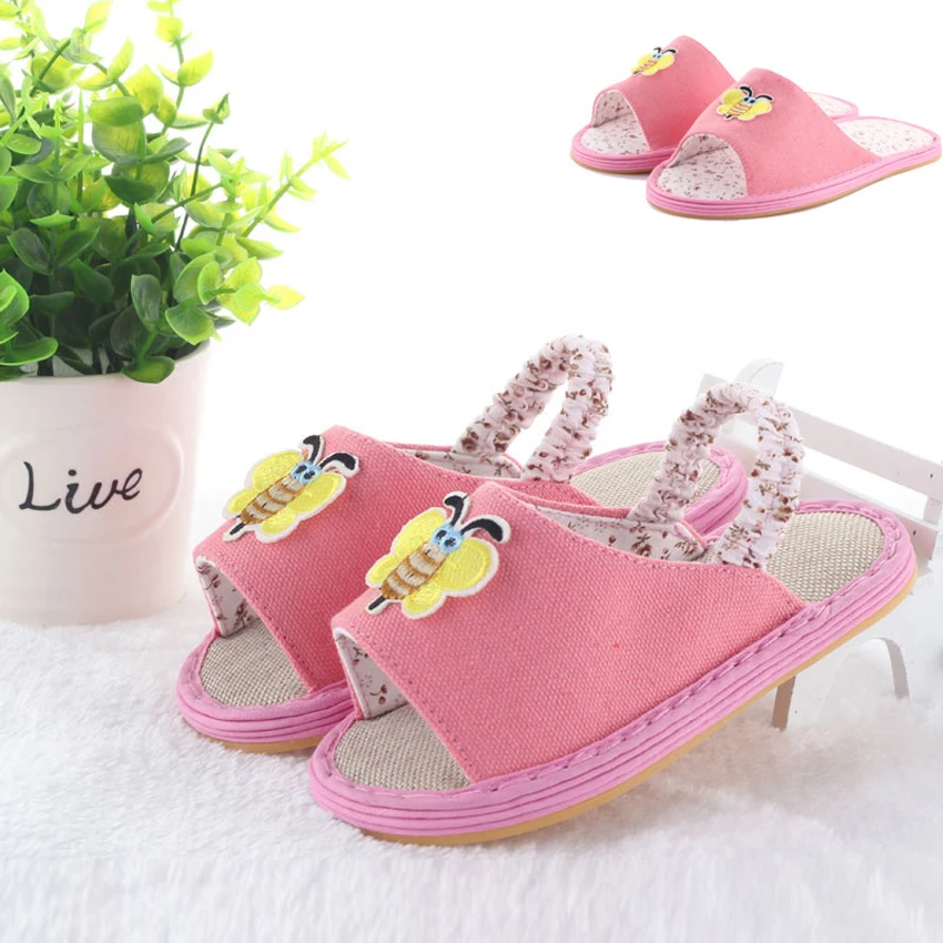 Children Baby Home Slippers Kids Baby Girl Wear Slip-on Lenin Insoles Anti-slip Shoes Cute Bee Design for Baby Boy Kids Shoes