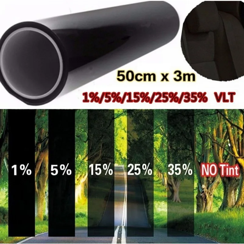 TOSPRA 50cmx300cm Dark Black Car Window Tint Film Glass Cars Auto Solar Protection Summer For Car Side Window House With Tool