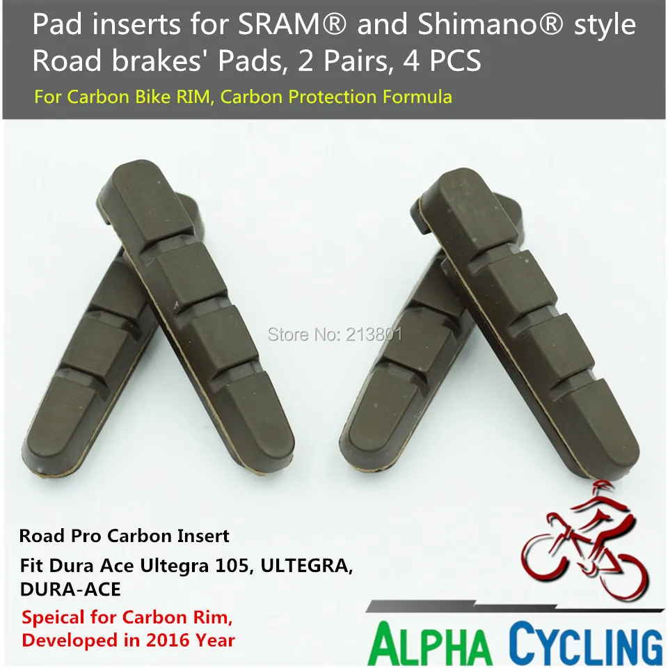 ROAD BIKE BRAKE PADS SHOES, Brake Pad Inserts, for Carbon Rim, Fit Dura Ace Ultegra 105 Brake System, 2 Pairs, 4 PCS ROAD BIKE BRAKE PADS SHOES, Brake Pad Inserts, for Carbon Rim, Fit Dura Ace Ultegra 105 Brake System, 2 Pairs, 4 PCS