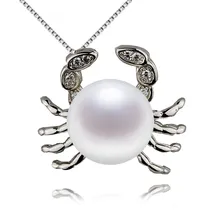 SNH 9 мм AAA подлинный культурный 925 Серебряное ожерелье Кулон Натуральная пуговица пресноводный белый краб ювелирное изделие из Красного камня