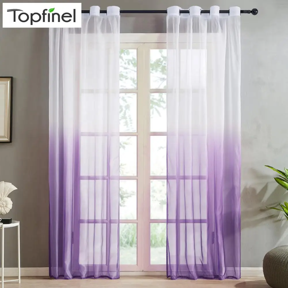 

Topfinel Gradient Color Print Voile Window Net Sheer Drapes Curtains For Living Room Bedroom Kitchen Decorative Window Screening