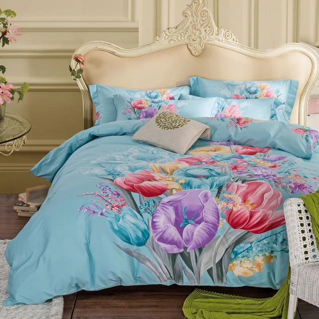 colorful watercolor flower tulip bedding set queen king size watercolor bed sheets