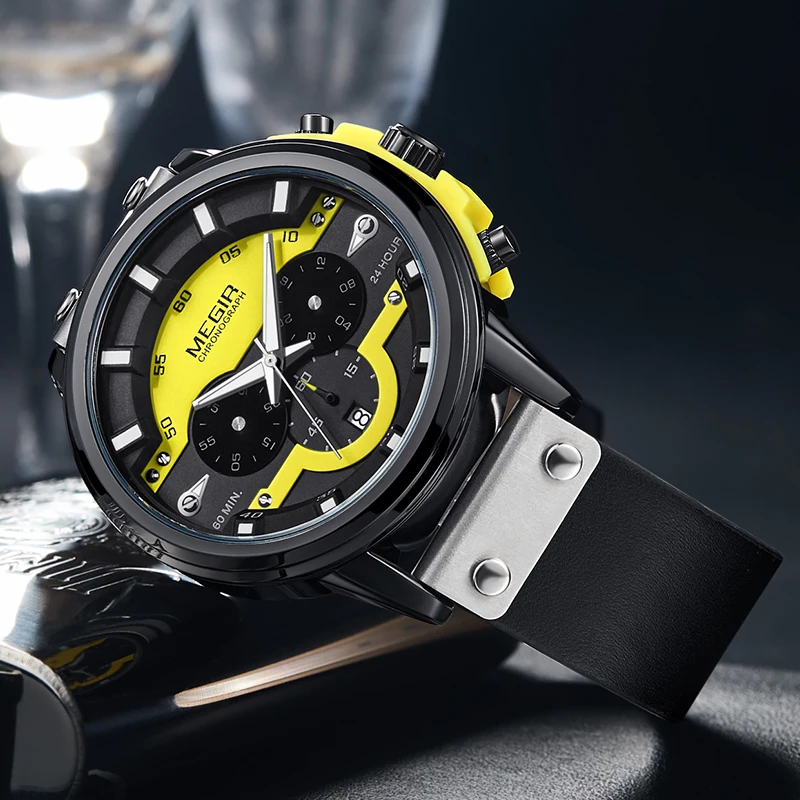 Megir новые мужские часы Роскошный топ бренд хронограф спортивные часы водонепроницаемые кожаные кварцевые наручные часы Relogio Masculino