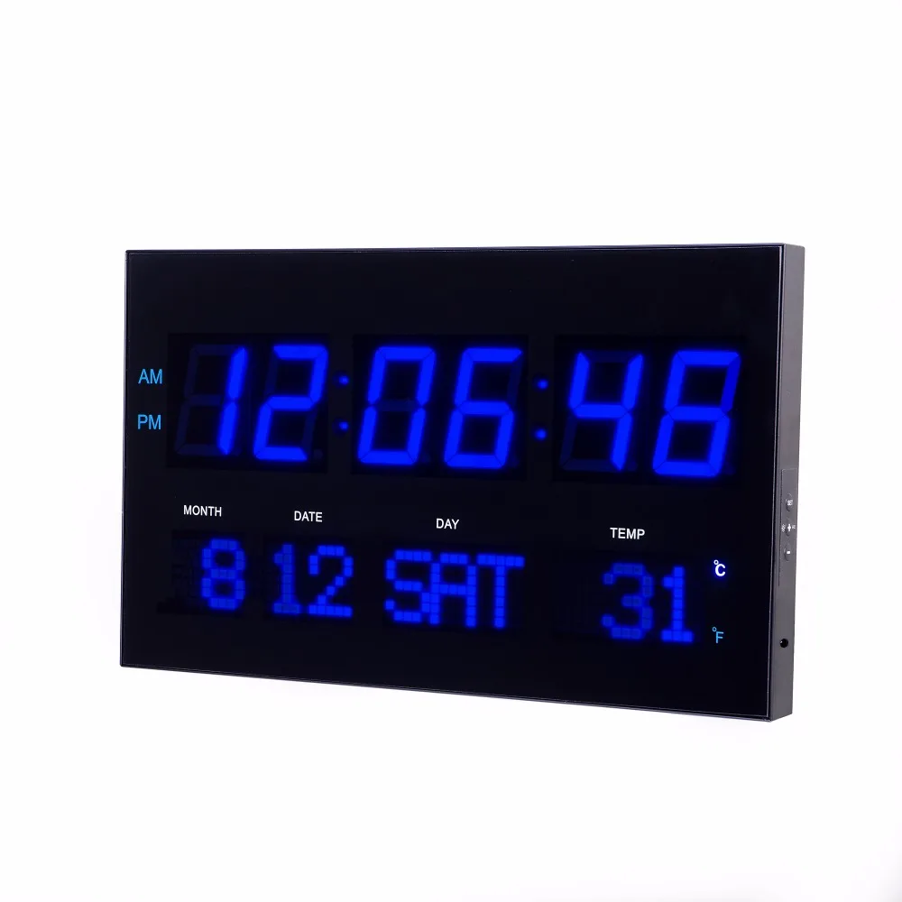 

digital Thermometer clock electronic wave movement clock Living room large LED wall clock with adjust brightness modern home