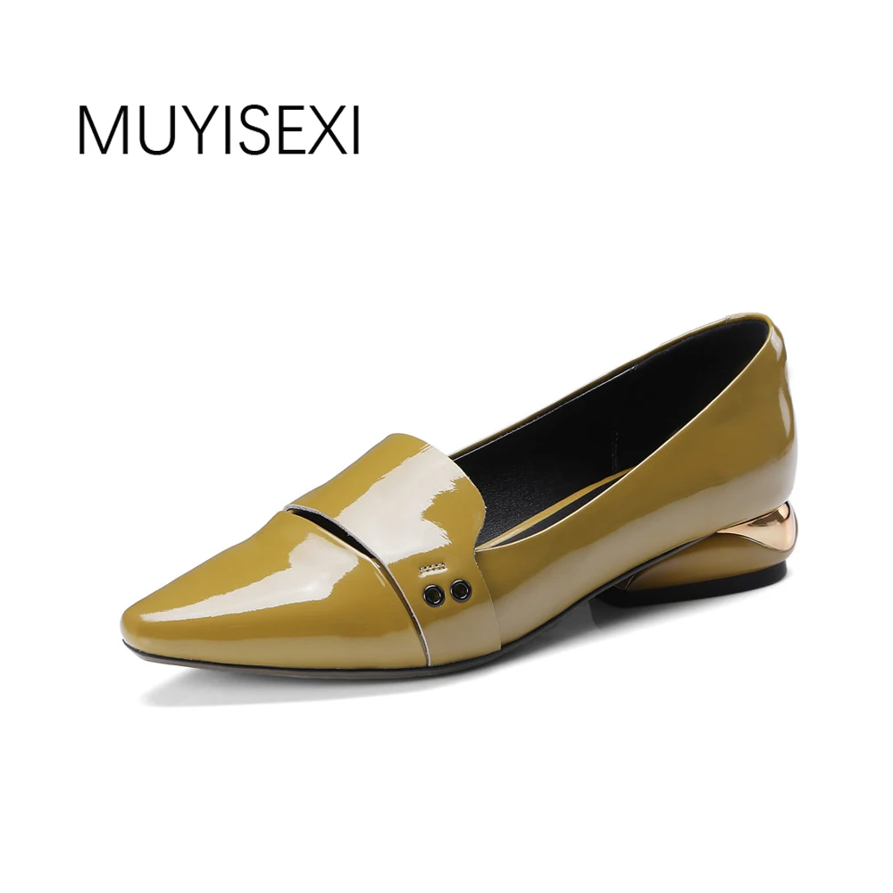 

Women Pumps Patent leather Low Thick Heel Pointed Toe Slip-On Spring Shallow Pumps Office ladies Shoes plus size TN03 MUYISEXI