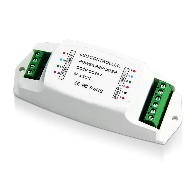 

DC12V-24V 3 Channels 5A/CH LED RGB Power Repeater Amplifier PWM Control 3000V Optoelectronic Isolation for LED Strip Light