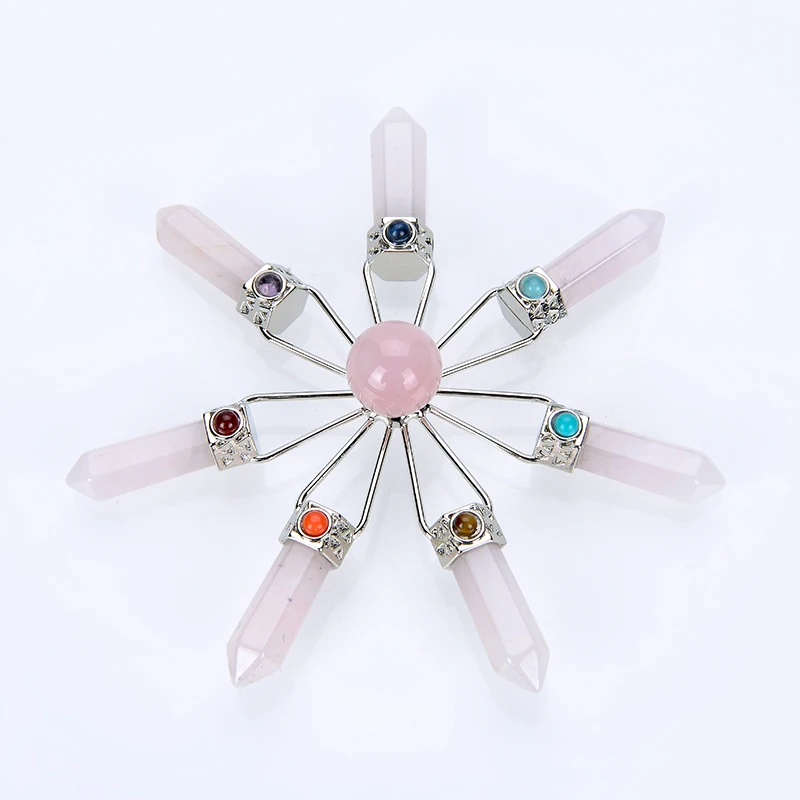 

7 Chakra Pink Quartz Crystal Pyramid Energy Generator Original Stone Reiki Healing Balancing Spiritual Therapy Stone Decoration