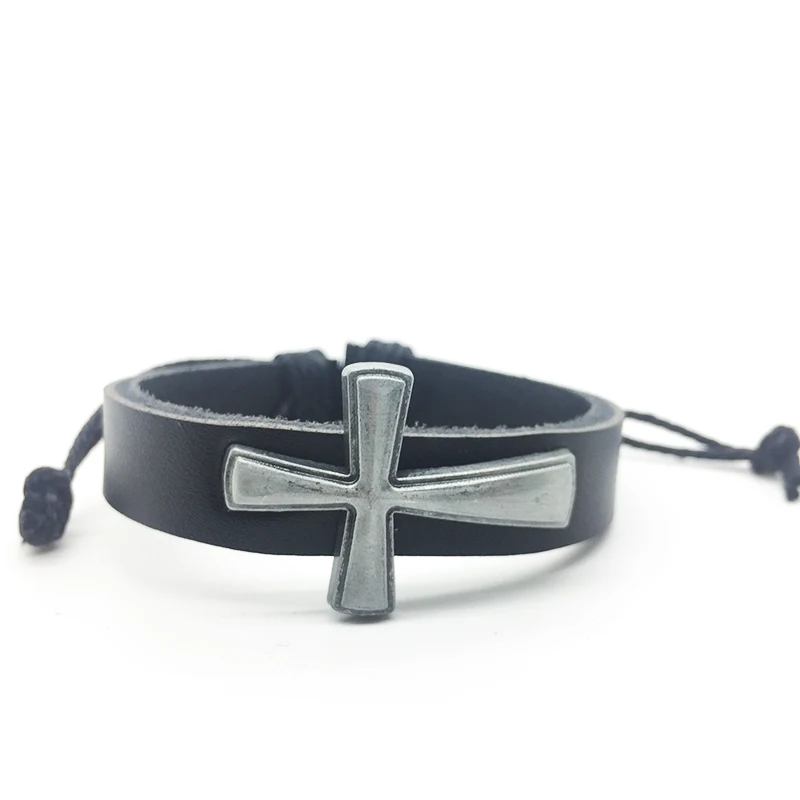 10 шт. мужской кожаный браслет с крестом, настоящий черный коричневый металлический браслет с Иисусом Христом, Женский Браслет-манжета, ювелирные изделия оптом