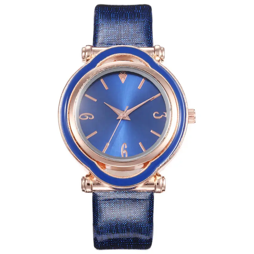 Новые модные розовые часы женские роскошные кожаные кварцевые часы Женское платье дамские часы красные часы relojes Mujer W50 - Цвет: Blue