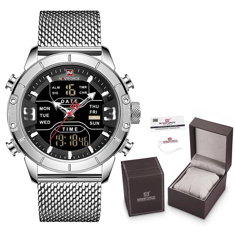 Мужские часы NAVIFORCE люксовый бренд кварцевые Военные Спортивные наручные часы мужские s Водонепроницаемый светодиодный цифровой часы с коробкой набор для продажи - Цвет: SB-Box-A