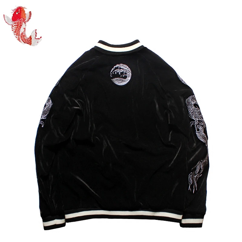 incredible  Japanese Style Jacket Double-sided Wear Yokosuka Jacket Male and Female Lovers Heavy Dragon Embroid