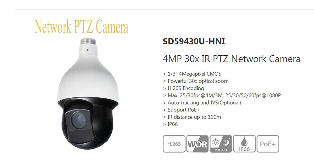 DAHUA Security IP Camera CCTV 4MP 30x H 265 Network IR PTZ Dome Camera IP66 Original