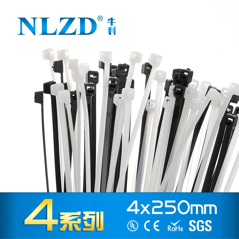 New raw Material Nylon66 250mm 10&quot black nylon Zip Ties 250Pcs Width 2.7mm Plastic Cable Tie Acid-proof Wire Straps |