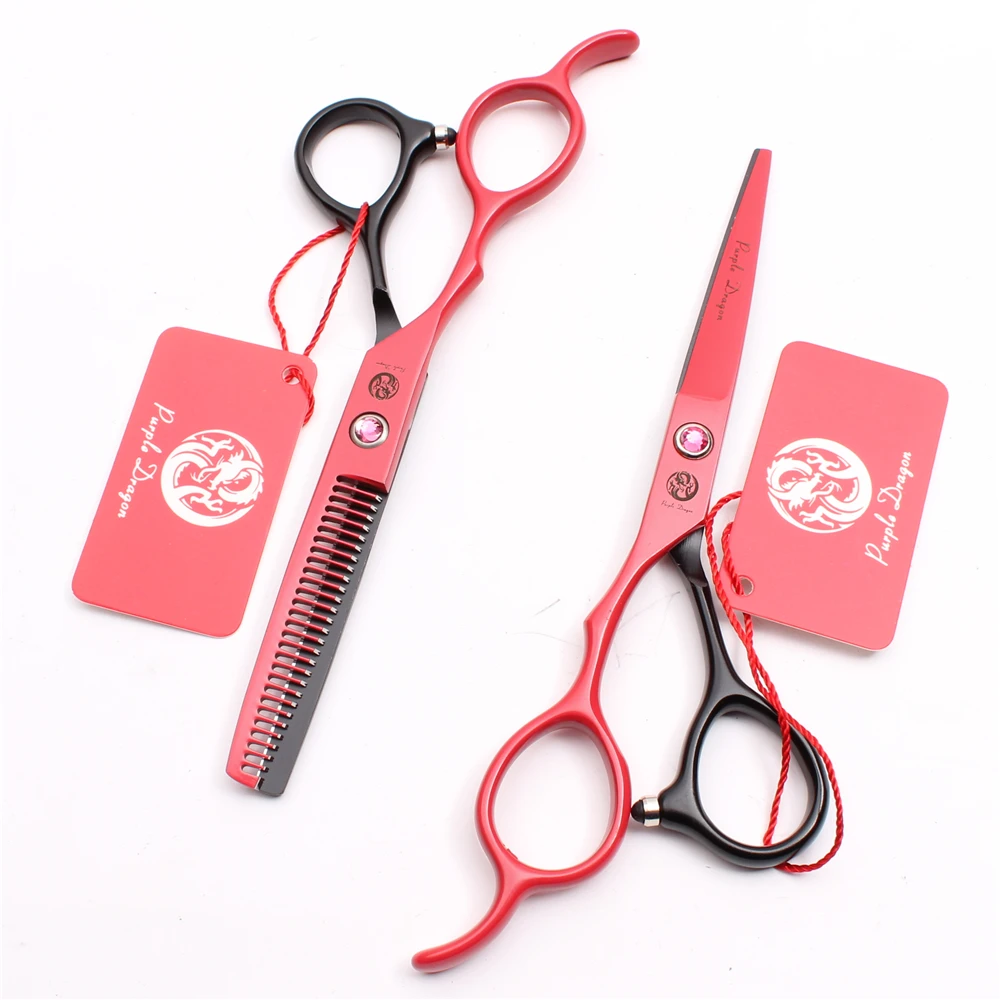Left Hand 5.5" Purple Dragon Red&Black Thinning / Cutting Scissors Professional Barber Scissors