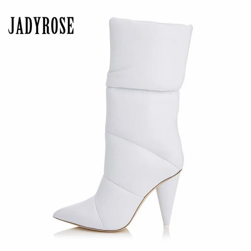 Jady Rose/модные белые женские ботильоны из натуральной кожи для подиума; пикантные зимние ботинки на высоком каблуке 7 см; Botas Mujer; слипоны; Сезон... Jady Rose/модные белые женские ботильоны из натуральной кожи для подиума; пикантные зимние ботинки на высоком каблуке 7 см; Botas Mujer; слипоны; Сезон...