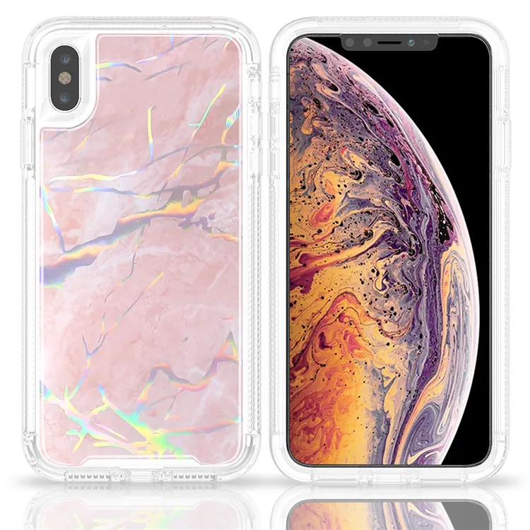 Модный мраморный лазерный чехол для телефона iPhone XS MAX XR X 6s 6 7 8 Plus PC+ TPU 360 Полный Корпус противоударный прозрачный чехол