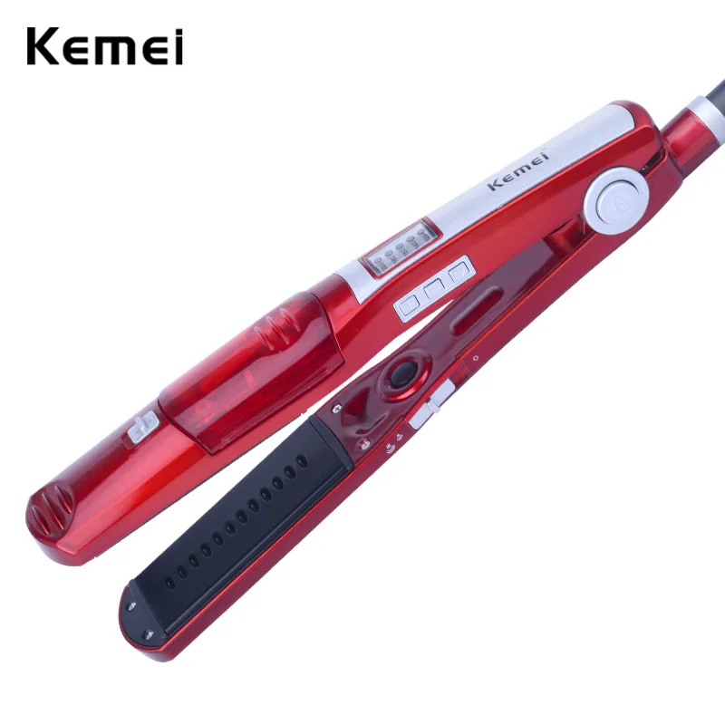 110-240V Kemei pro Steam Flat iron Hair brush Straightener Comb Hair Straightener Ceramic Straightening iron Hair Styling Tools