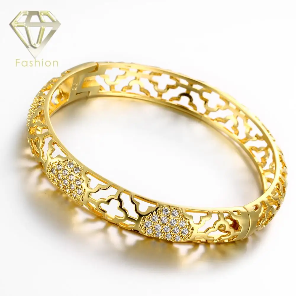 24 K/Rose Plaqué Or AAA + Zircon Cubique Cristal Évider Fleur Motif Indien De