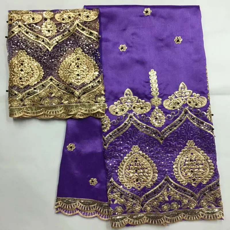 

African Nigerian George Lace Fabric With Blouse Purple Embroidered George Silk Fabric With Sequins For African Wedding ZGL16-2
