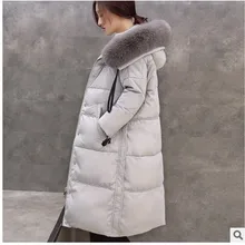 Новинка года Зима Для женщин утка Пух куртка лиса Мех с капюшоном Куртка с воротником Тонкий толстые теплые casaco Neve feminino высокое качество DJ04