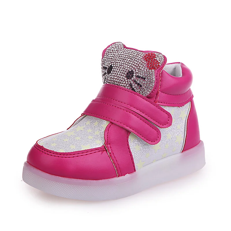 Новинка; сезон весна-осень-зима; Детские кроссовки; детская обувь; Chaussure Enfant hello kitty; обувь для девочек; Светодиодный легкие сапоги