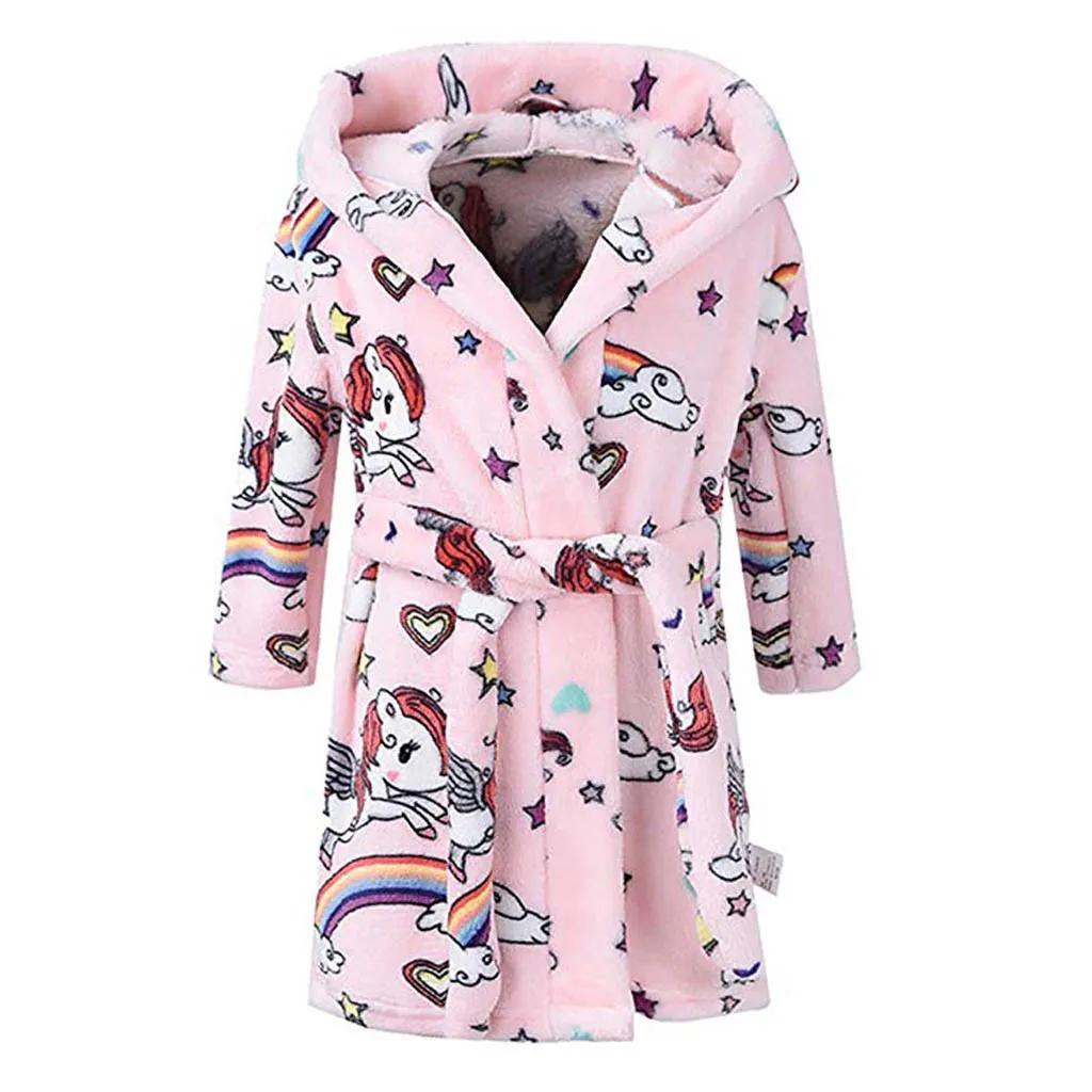 Фланелевые банные халаты с капюшоном и принтом для маленьких мальчиков и девочек; махровые пижамы; Модный ночной костюм; pour enfants# g6 - Цвет: Розовый