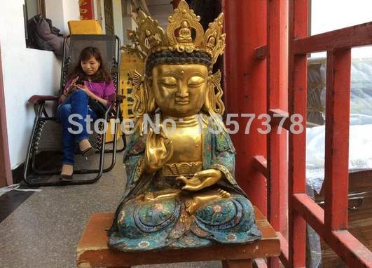 

shitou 00588 42 cm tall Tibet Nepal Buddhist bronze cloisonne shakyamuni buddha statue