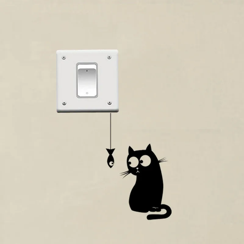 

Hungry Cat See The Fish Funny Switch Stickers Decor Vinyl Wall Decal 3SS0040