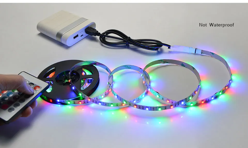 2835 RGB Светодиодная лента Водонепроницаемая DC 5 В USB светодиодный светильник лента гибкая лента 50 см 1 м 2 м 3 м 4 м 5 м с пультом дистанционного управления для ПК ТВ ПОДСВЕТКА