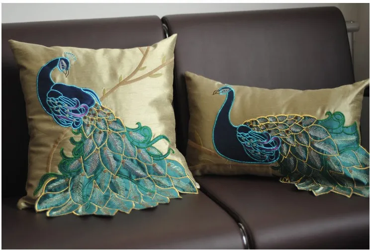 luxury Handmade sequins peacock cushion Faux Silk Decorative Embroidery
