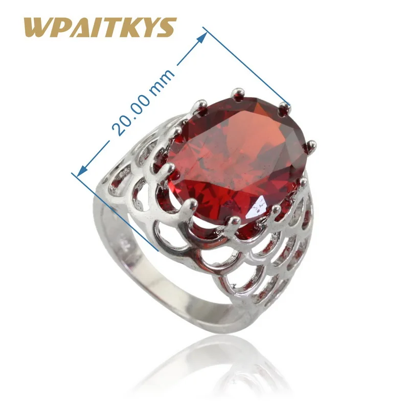 WPAITKYS, красные камни, кубический цирконий, серебряный цвет, наборы свадебных ювелирных изделий, серьги/кулон/ожерелье/кольца для женщин, подарочная коробка