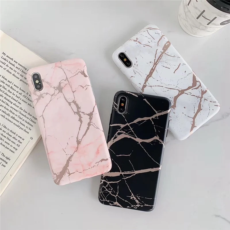 

Black Bronzing Marble Phone Case for iphone 6 6s 7 8 Plus All-inclusive Anti-fall Soft Cover XS Max XS XR X