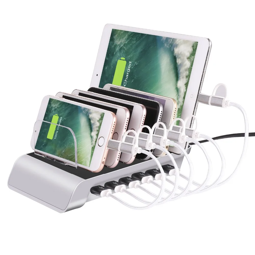  USB Charging station 6 Port with 6 cables 5V10.2A Universal USB Charger Station Stand Holder Deskto