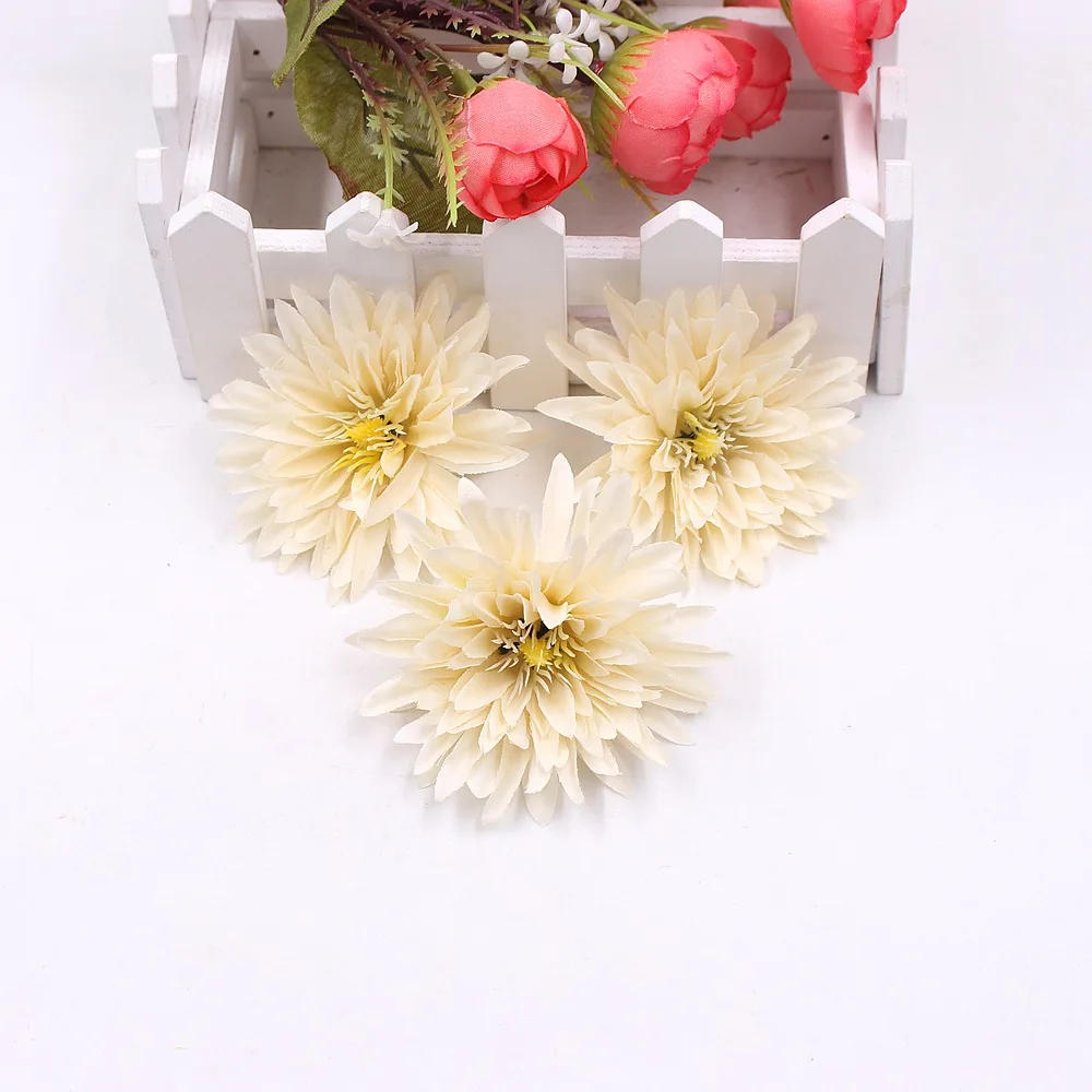 10 шт. 7 см Высокое качество вискоза Хризантема Свадебные украшения дома ваза DIY ВЕНОК Подарочная коробка клип цветок Настоящее прикосновение - Цвет: champagne