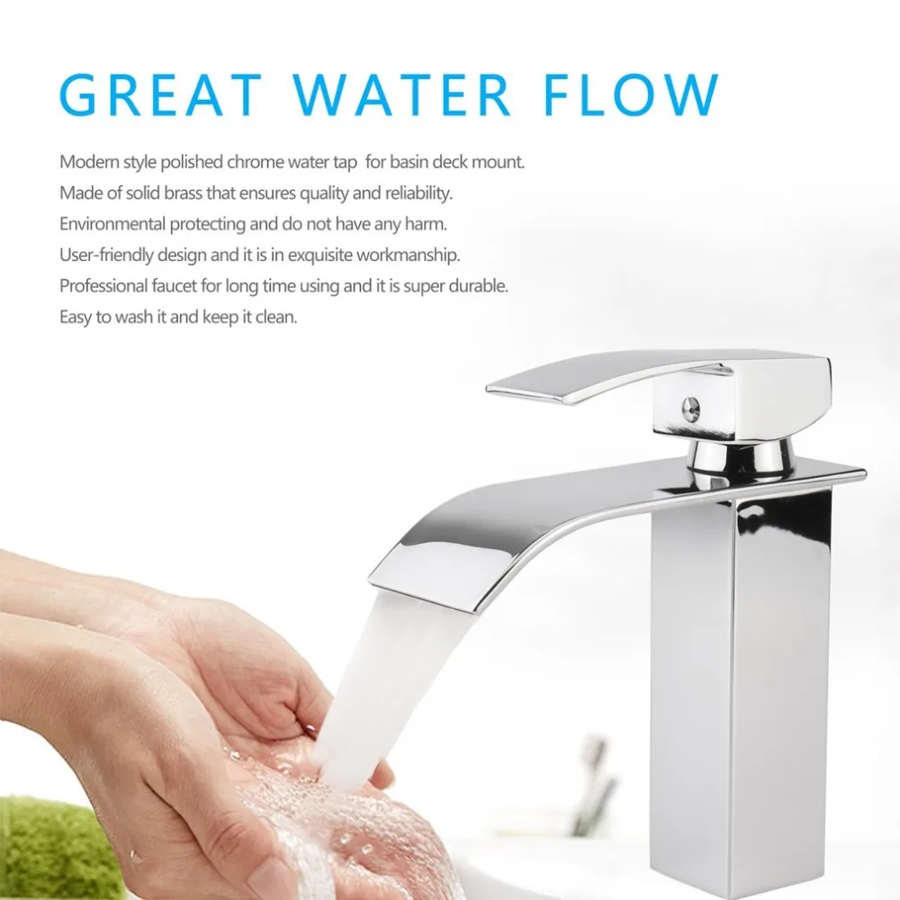 

Basin Deck Mount Bathroom Toilet Home Kitchen Waterfall Hot And Cold Water Tap Chrome Vessel Sink Faucet Free Shipping